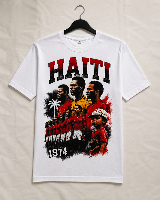 Haiti 1974 Heritage White with Vintage Black, Red & Gray Graphic Print