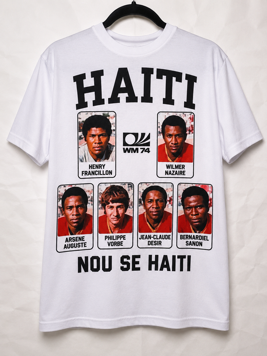 Haiti 1974 Heritage Shirt White with Vintage Black, Red &Gray Graphic Print